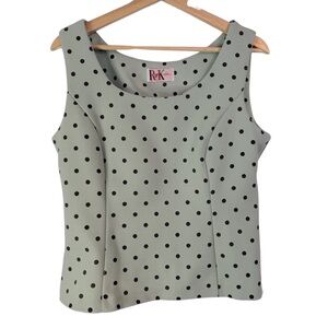 R&K Originals Petite Women’s Green Polka Dot Fitted Tank Top Size Small Side Zip
